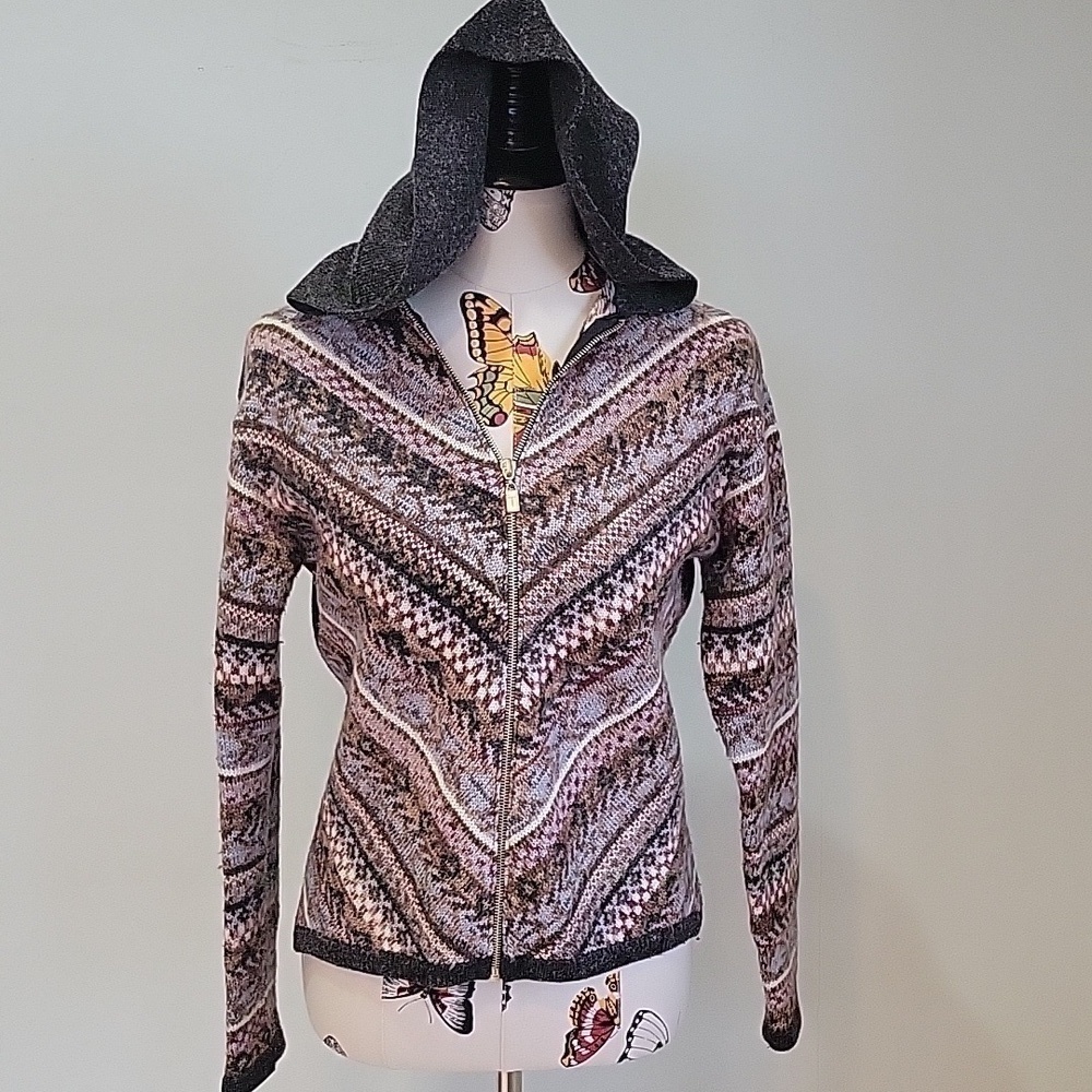 TOGETHER! wool blend zip up knitted hooded gray sweater. Size is small.